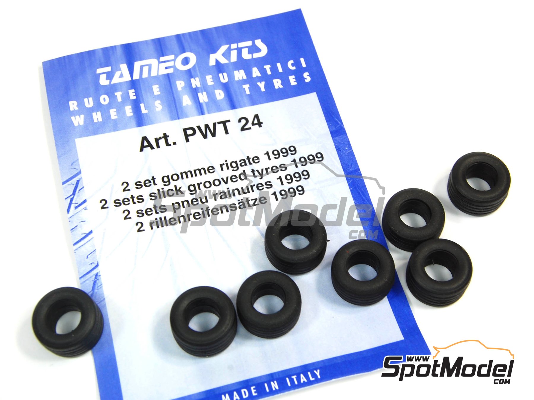 Slick grooved tyres - FIA Formula 1 World Championship 1999, 2000, 2001,  2002, 2003, 2004 and 2005. Tyre set in 1/43 scale manufactured by Tameo Kits